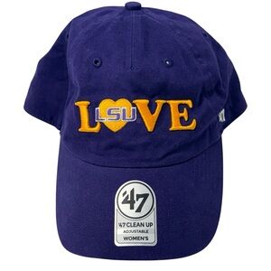 47 Brand Clean Up Adjustable Hat, LOVE Lettering with LSU Logo, Purple and Gold